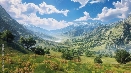 Mountain Valley Landscape - 3D Render