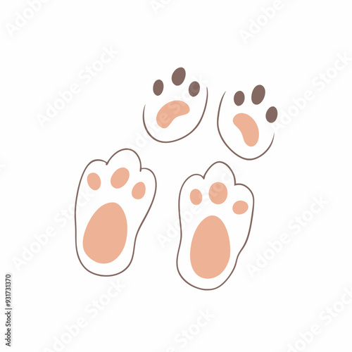 Paw print Trace of cute pawprint easter bunny paw Rabbit or hare footprint Bunny foot prints (18)