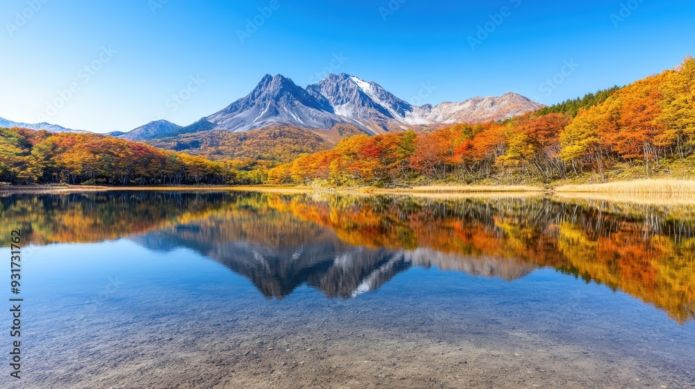 Fototapeta premium A mountain range with a lake in the middle of it, AI