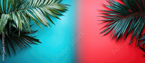 Palm leaves are arranged on...