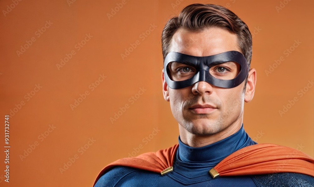 Obraz premium A man in a colorful superhero costume wears a mask and cape