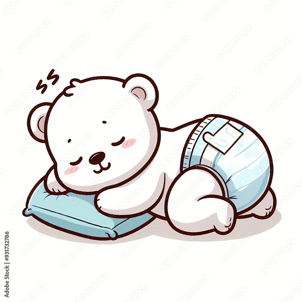 Fototapeta premium Cute Polar Bear Baby Sleeping Cartoon Vector Icon Illustration