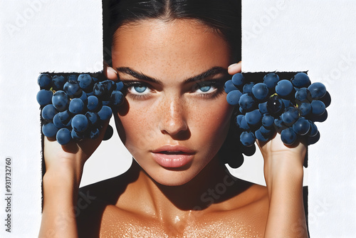 She Hides Amongst the Grapes, Her Eyes Striking and Intense