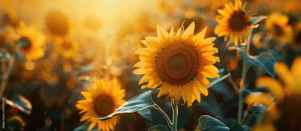 Fototapeta premium Sunflowers set against a white background. with copy space image. Place for adding text or design