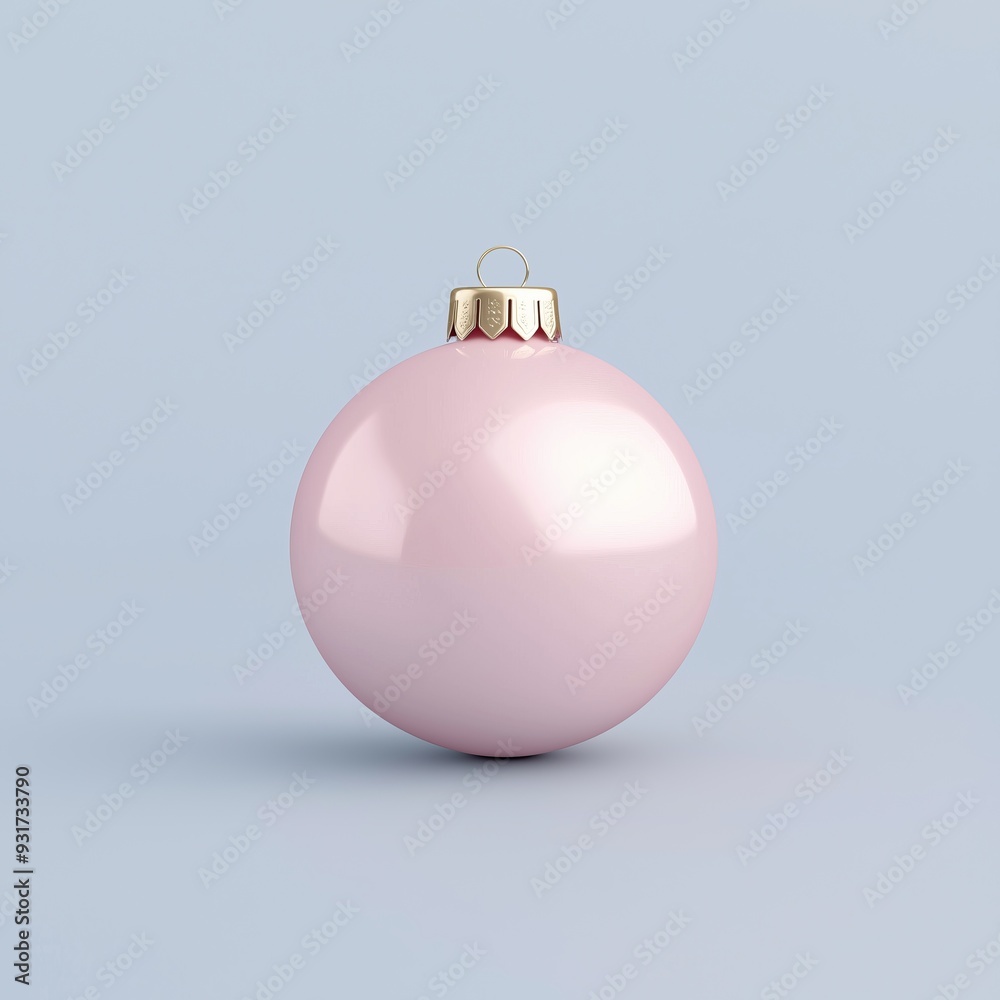 single pink Christmas ornament on light blue background single pink Christmas ornament on light blue background