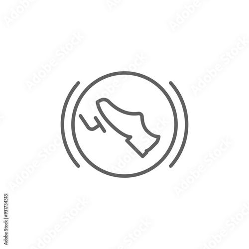 Press break pedal warning icon. Simple outline style. HMI dashboard, brake, car, foot, accelerate, gas, warning, control concept. Thin line symbol. Vector illustration isolated. Editable stroke.