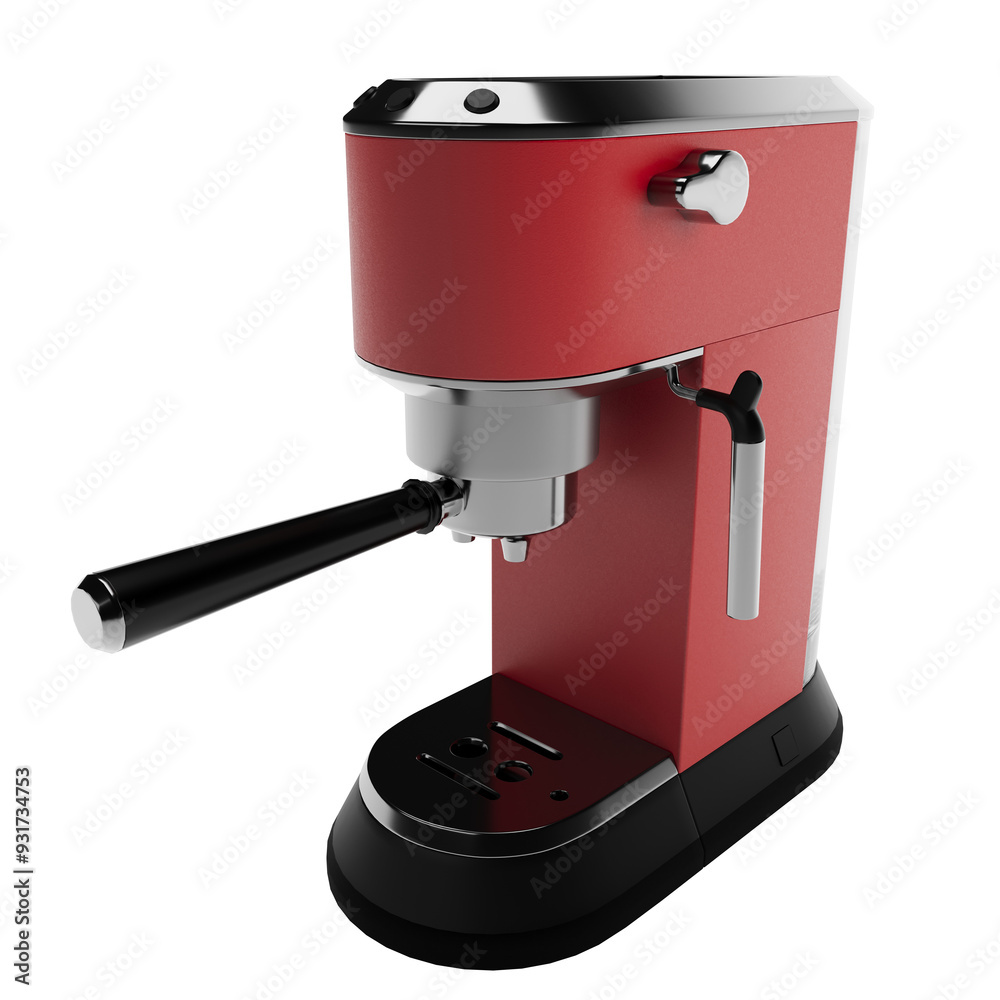 red coffee maker machine isolated
