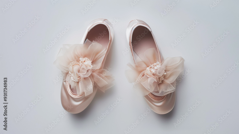 ballet pink shoes pointe shoes on white background top view ballet pink shoes pointe shoes on white background top view