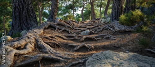A hiking trail among the tr...