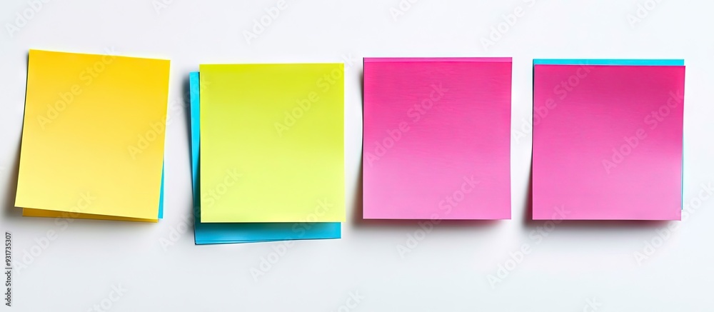 Naklejka premium Colorful sticky note sheets for messaging and notes against a white background. with copy space image. Place for adding text or design