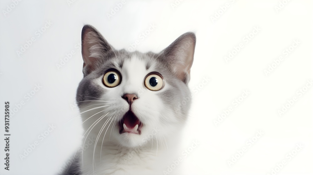 Surprised, terrified and scared cat. Creative background. Surprised, terrified and scared cat. Creative background.