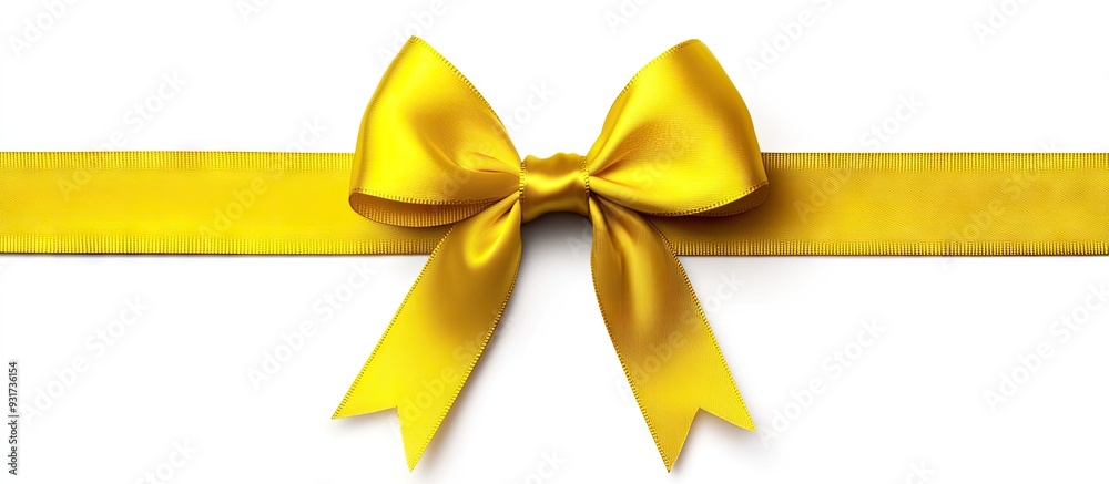 Yellow silk ribbon bow set against a white background. with copy space image. Place for adding text or design Yellow silk ribbon bow set against a white background. with copy space image. Place for adding text or design