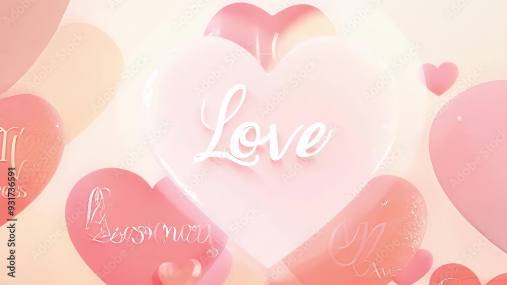 Romantic ambiance features numerous pink hearts floating and glowing, adorned with the word love. A perfect backdrop for expressing emotions and celebrating relationships Romantic ambiance features numerous pink hearts floating and glowing, adorned with the word love. A perfect backdrop for expressing emotions and celebrating relationships