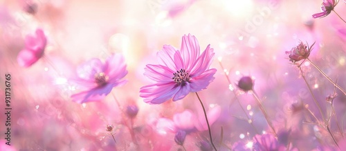 Pink cosmos flower in a fie...