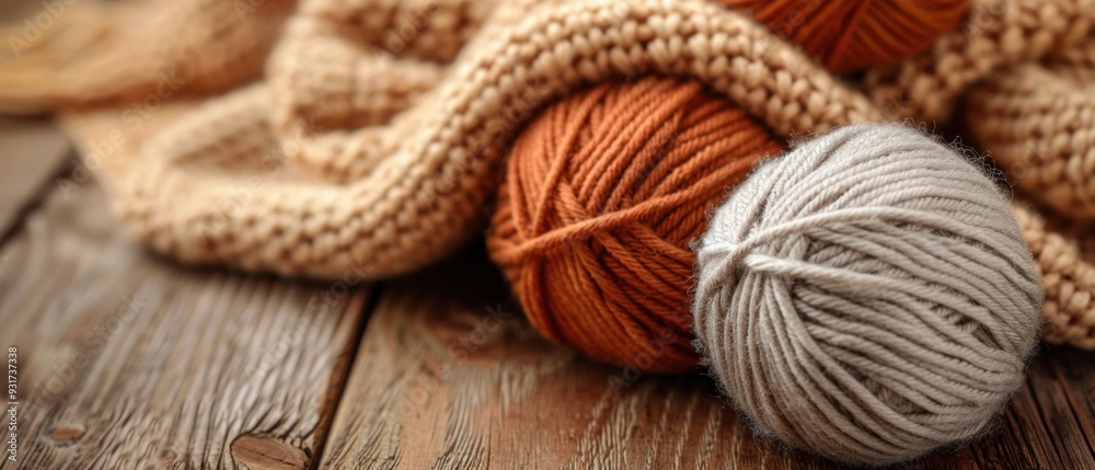 Skeins of Yarn and Knitted Fabric in Earthy Tones. Generative ai Skeins of Yarn and Knitted Fabric in Earthy Tones. Generative ai