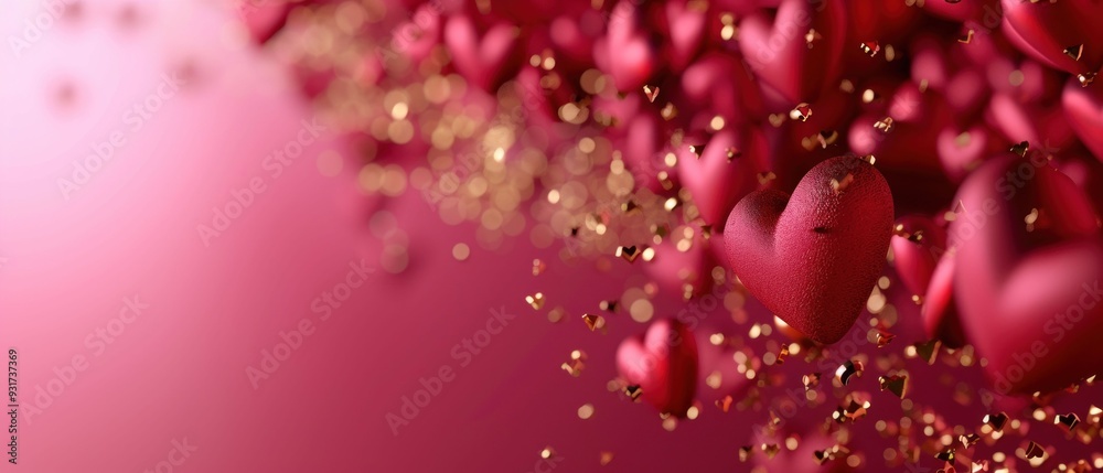 Valentine's Day Celebration with Red and Gold Hearts on a Gradient Background. Generative ai Valentine's Day Celebration with Red and Gold Hearts on a Gradient Background. Generative ai