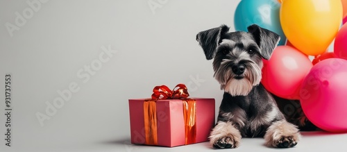 A miniature schnauzer is ly...