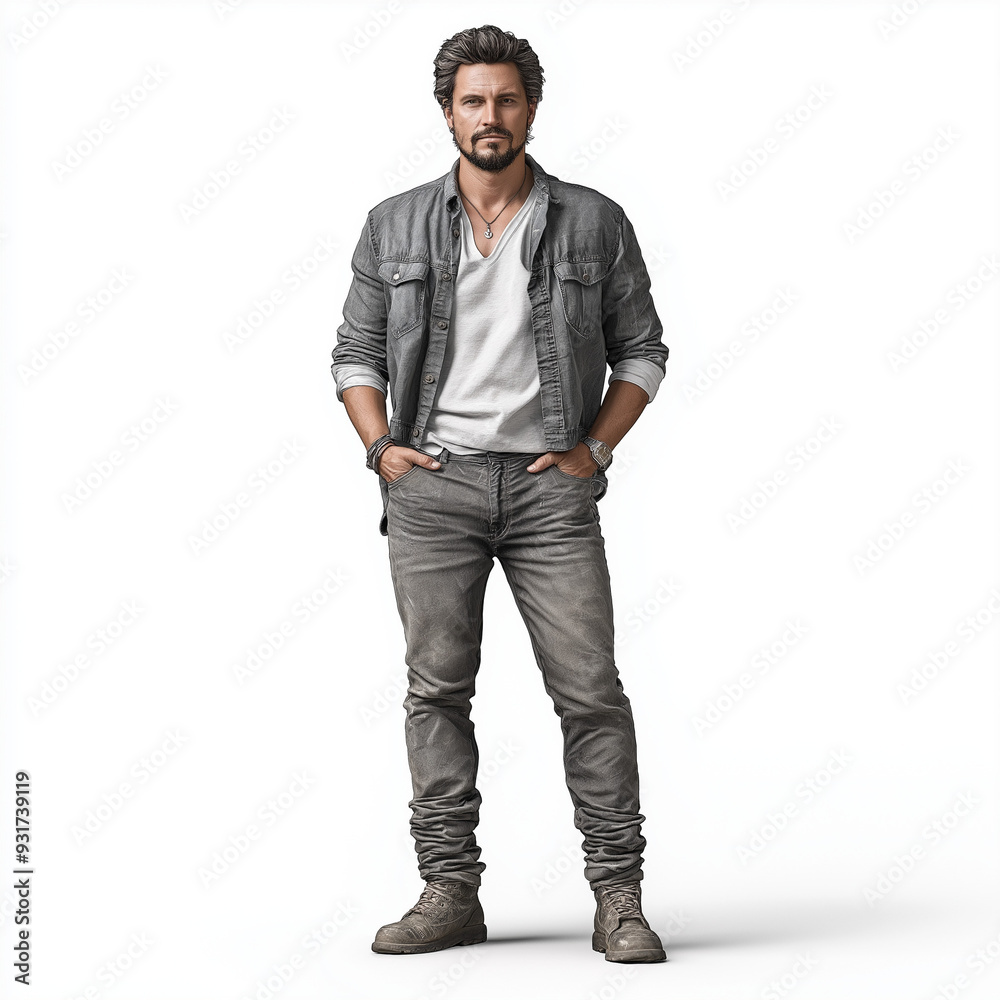 Fototapeta premium Casual Man in Denim Jacket and Jeans Standing