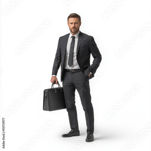 Confident Businessman in Suit Holding Briefcase