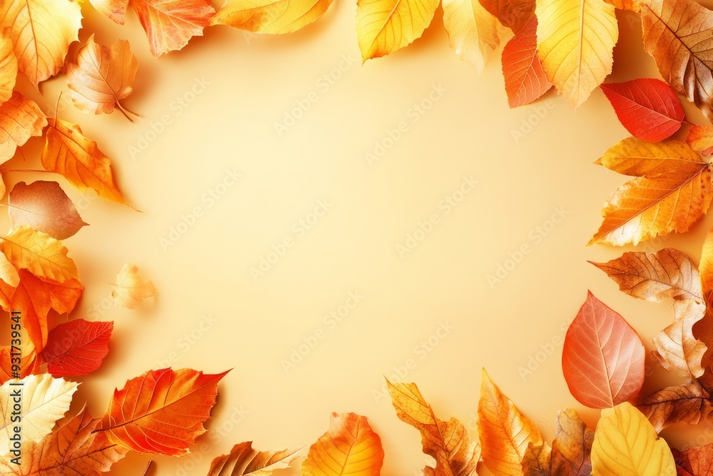Fototapeta premium Autumn background with frame made out of leaves, fall season, autumn season