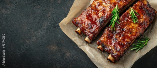 Grilled pork ribs on parchm...