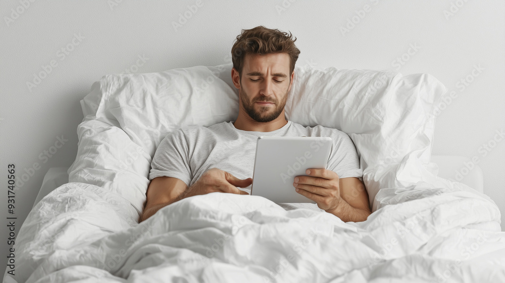 Man Relaxing in Bed with Tablet Man Relaxing in Bed with Tablet