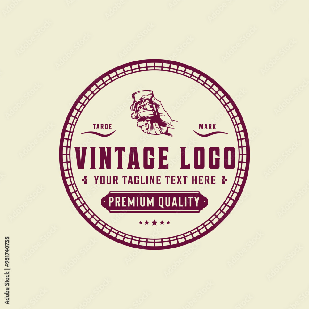 Fototapeta premium Brewery beer hops retro badge vintage logo stamp vector barrel design.
