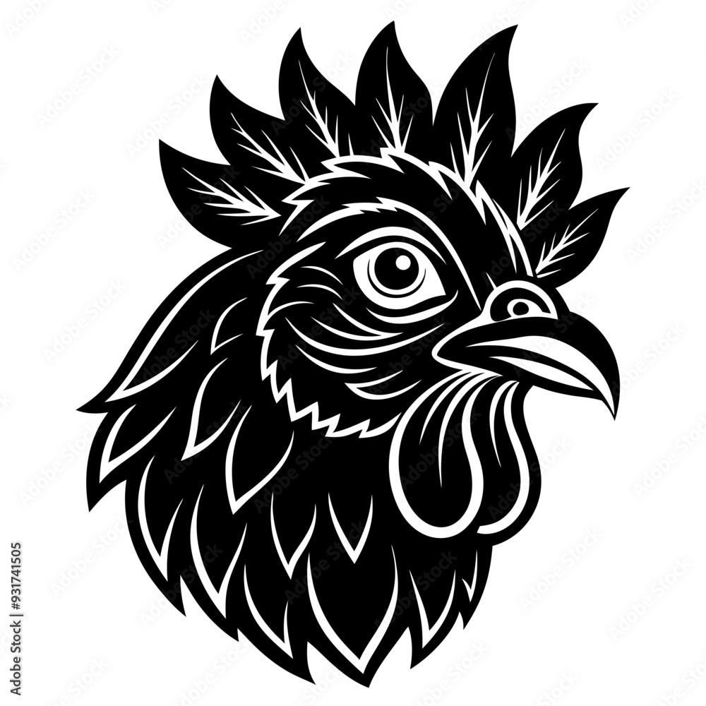 Fototapeta premium chicken head black silhouette on white background