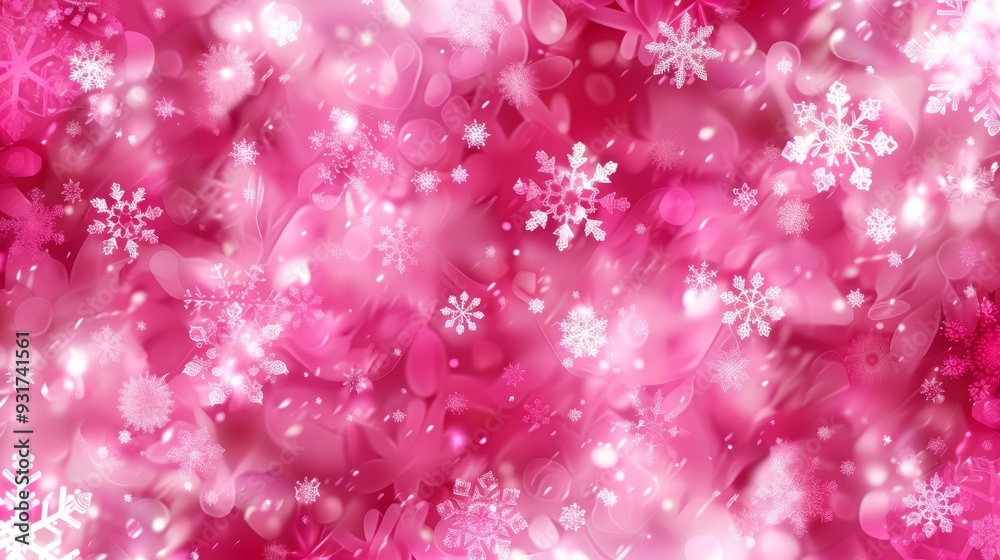 Pink Holiday Sparkle. Festive Background With Natural Bokeh And Snowflakes. Overexposed Pink Holiday Sparkle. Festive Background With Natural Bokeh And Snowflakes. Overexposed