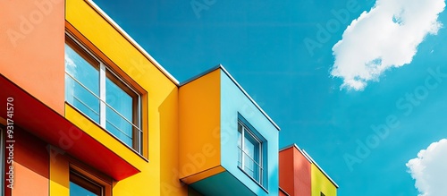 A section of a vibrant house exterior against a blue sky. with copy space image. Place for adding text or design