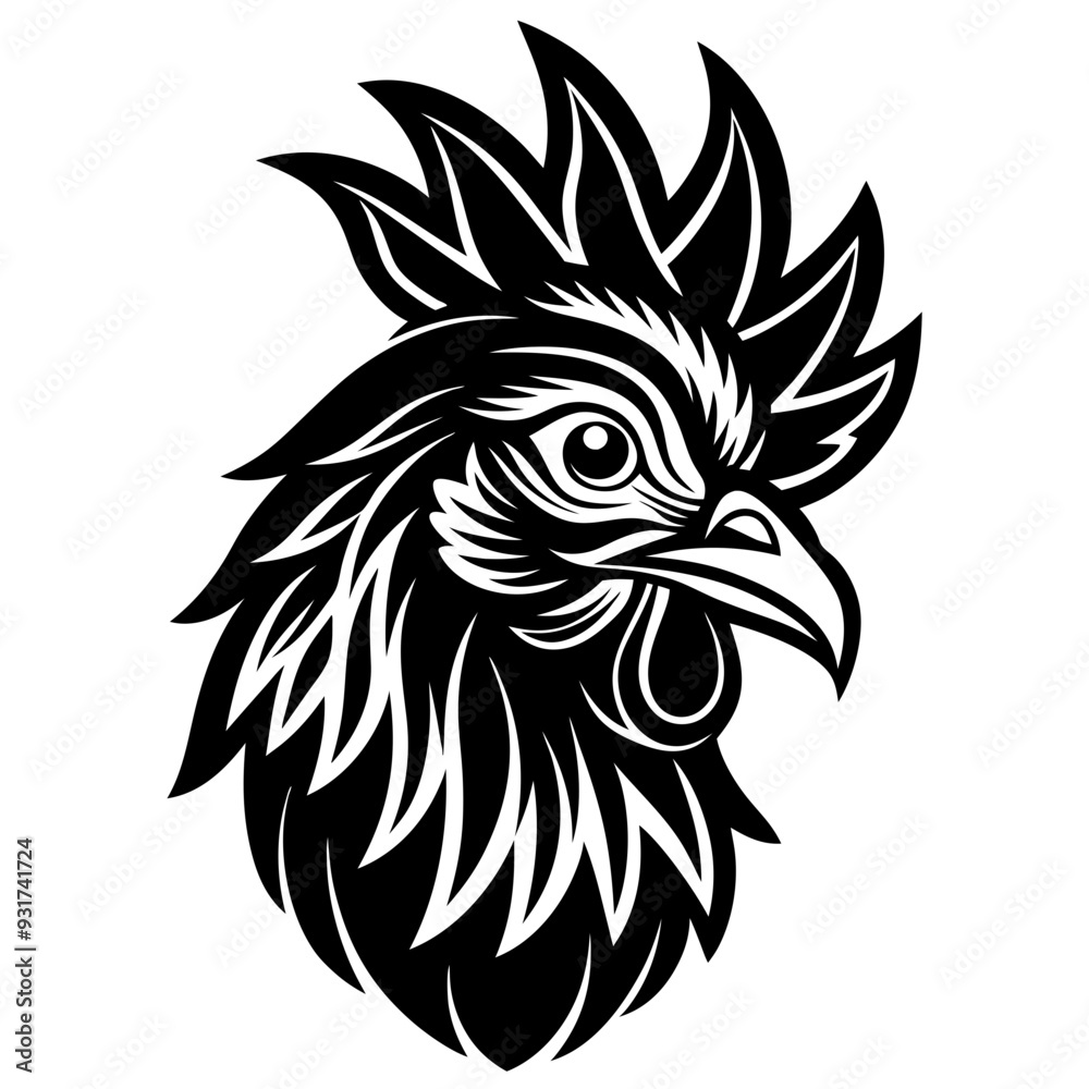 chicken head black silhouette on white background chicken head black silhouette on white background