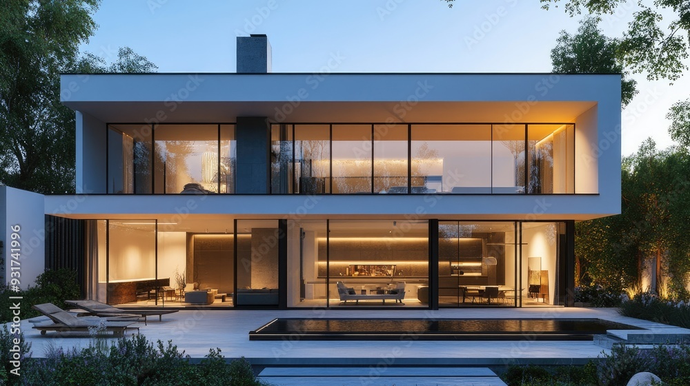 A modern, minimalist home with clean lines, large glass windows, and an open-plan living area, representing contemporary real estate. A modern, minimalist home with clean lines, large glass windows, and an open-plan living area, representing contemporary real estate.