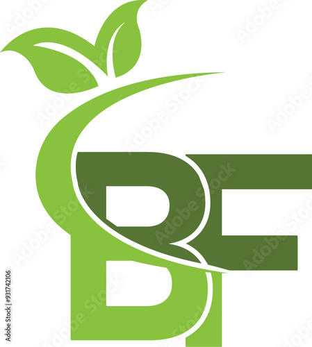 Green leaf BF FB logo design. Natural Leaf BF logo vectors. Letters BF FB logo design. Forest BF FB logo vectors. Organic Food logo vectors. Vegetable food logo design. BF FB F B C VD B HY J FK R logo