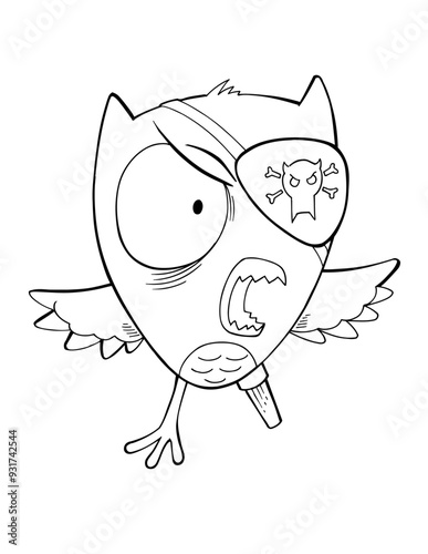 Mean Angry Pirate Owl Coloring Page Vector Illustration Art