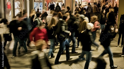 Crowded mall with people rushing for Black Friday deals. photo