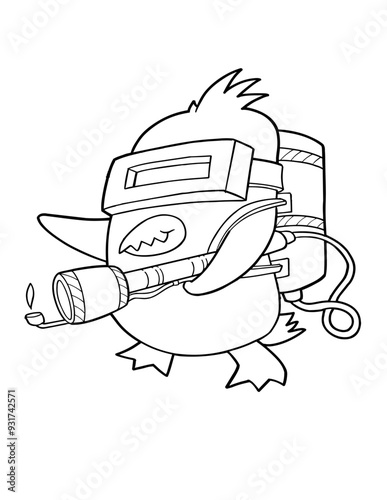Flame Thrower Penguin Coloring Page Vector Illustration Art
