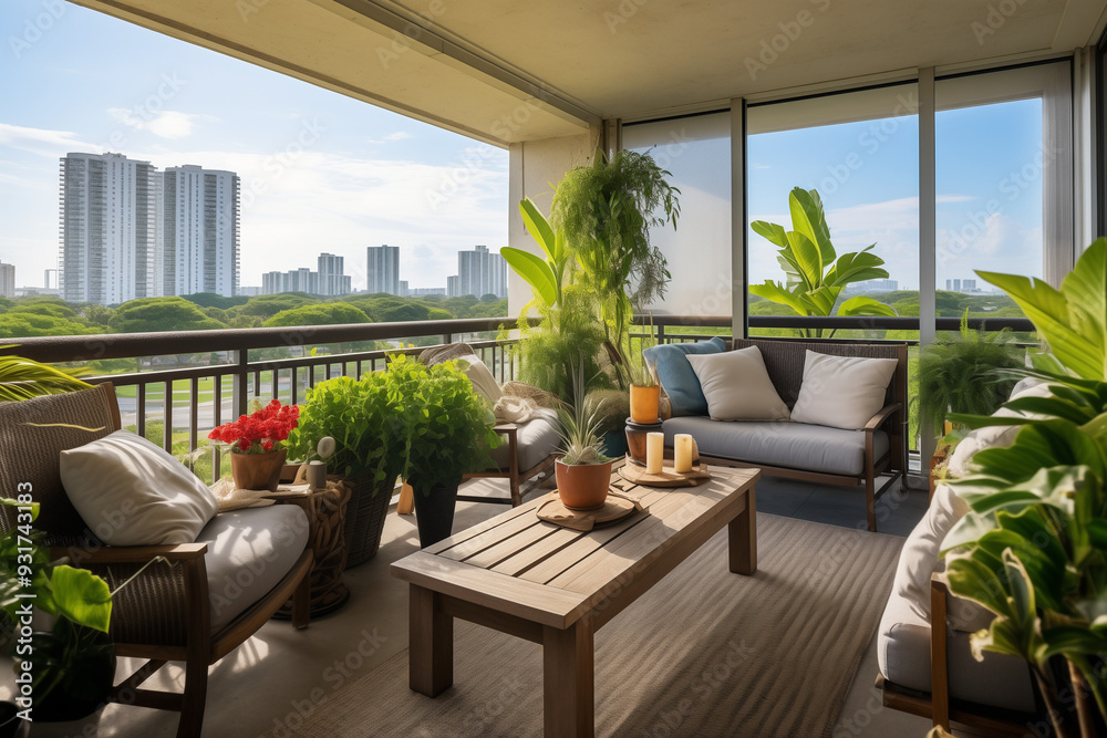 Fototapeta premium luxury hotel lounge and balcony view