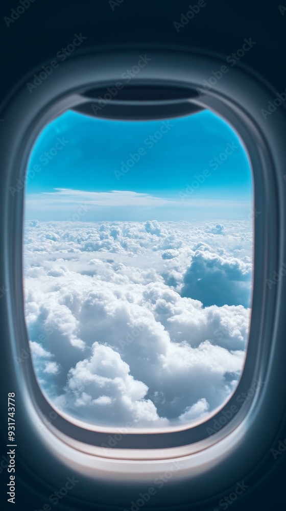 View from airplane window of cloudy sky View from airplane window of cloudy sky