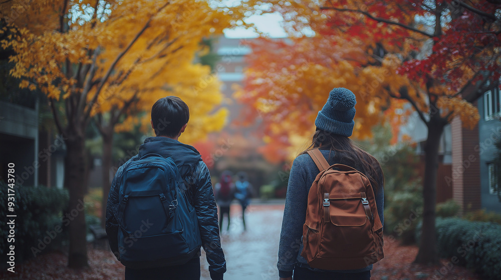 students carrying backpacks walking around the fall campus during back-to-school season, capturing the energy and excitement of the new academic year