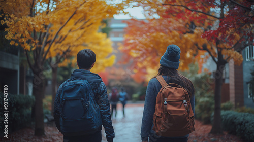students carrying backpacks walking around the fall campus during back-to-school season, capturing the energy and excitement of the new academic year