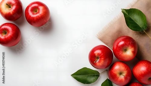 Top view red apples on a white background