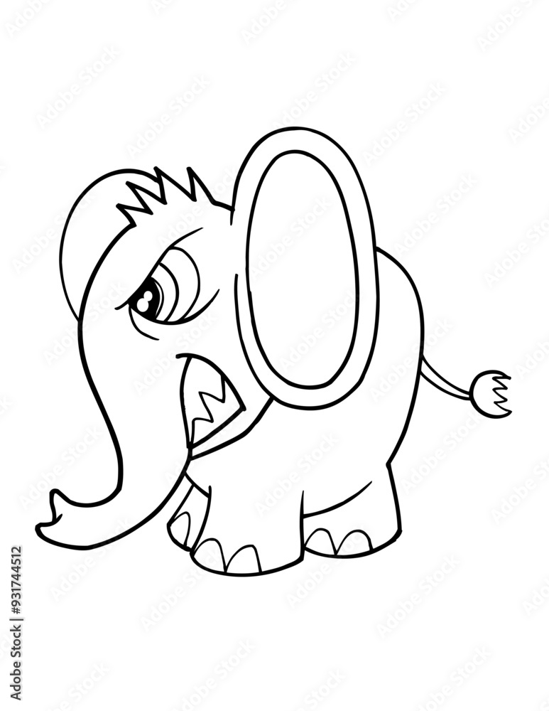 Crazy Mean Elephant Coloring Page Vector Illustration Art Stock Vector ...