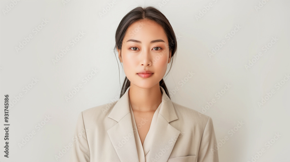Asian woman in a business suit is smiling for the camera Asian woman in a business suit is smiling for the camera