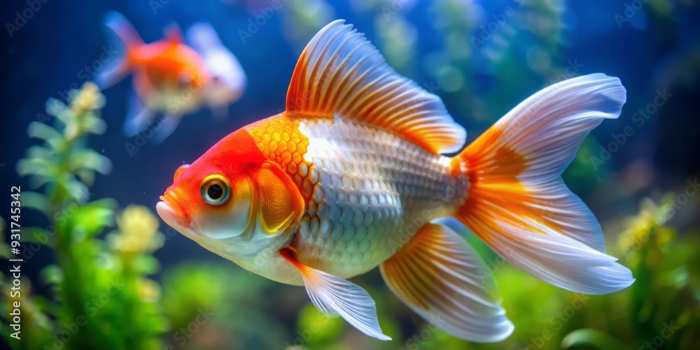 Oranda goldfish in aquarium fish tank close up Oranda goldfish in aquarium fish tank close up