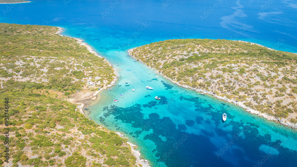 Colorful waters on Samos island, Greece