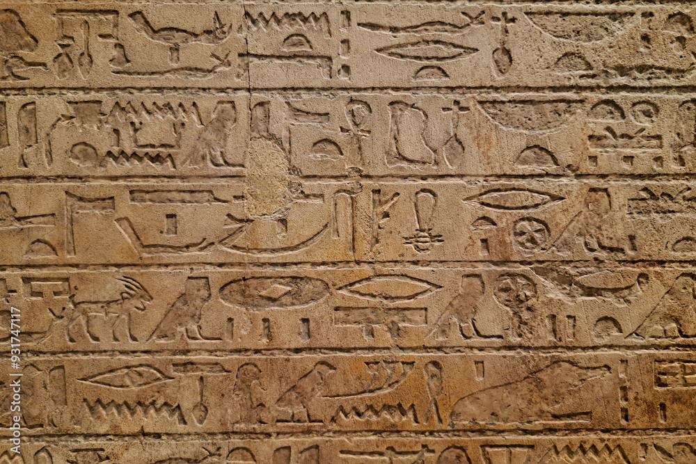 Ancient Egyptian hieroglyphics carved into a stone wall Ancient Egyptian hieroglyphics carved into a stone wall