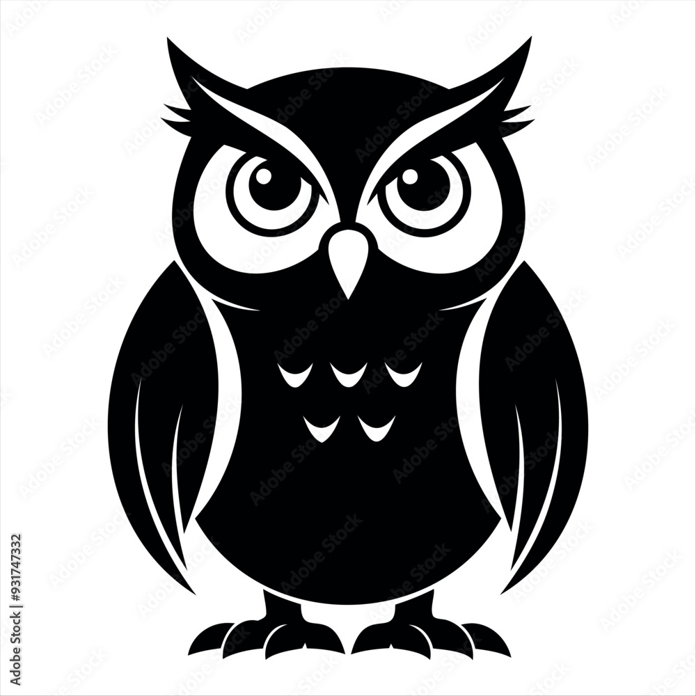 Fototapeta premium OWL bird black silhouette Isolated on a white background, owl bird set vector illustration