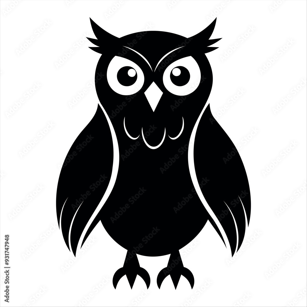 OWL bird black silhouette Isolated on a white background, owl bird set vector illustration