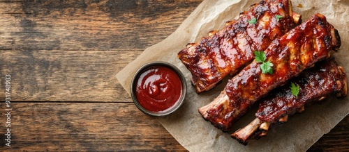 Grilled pork ribs on parchm...