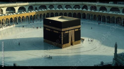 The holy Kaaba standing alone in Mecca, with no people around, reflecting solitude and the sacredness of the space.